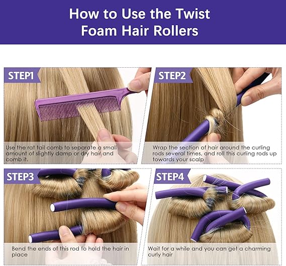Pack of 10 Hair Rollers Papilotten Hair Rollers, Curls Without Heat Foam Curlers for Women (Random Color) Rs 563