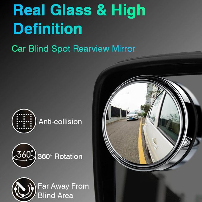 2pcs Round Blind Spot Mirrors โ Wide-Angle Lens for Enhanced Rear and Side View Visibility โ Convex Mirror for Cars, SUVs, and Trucks โ Universal Fit Safety Accessory - Plastic Material