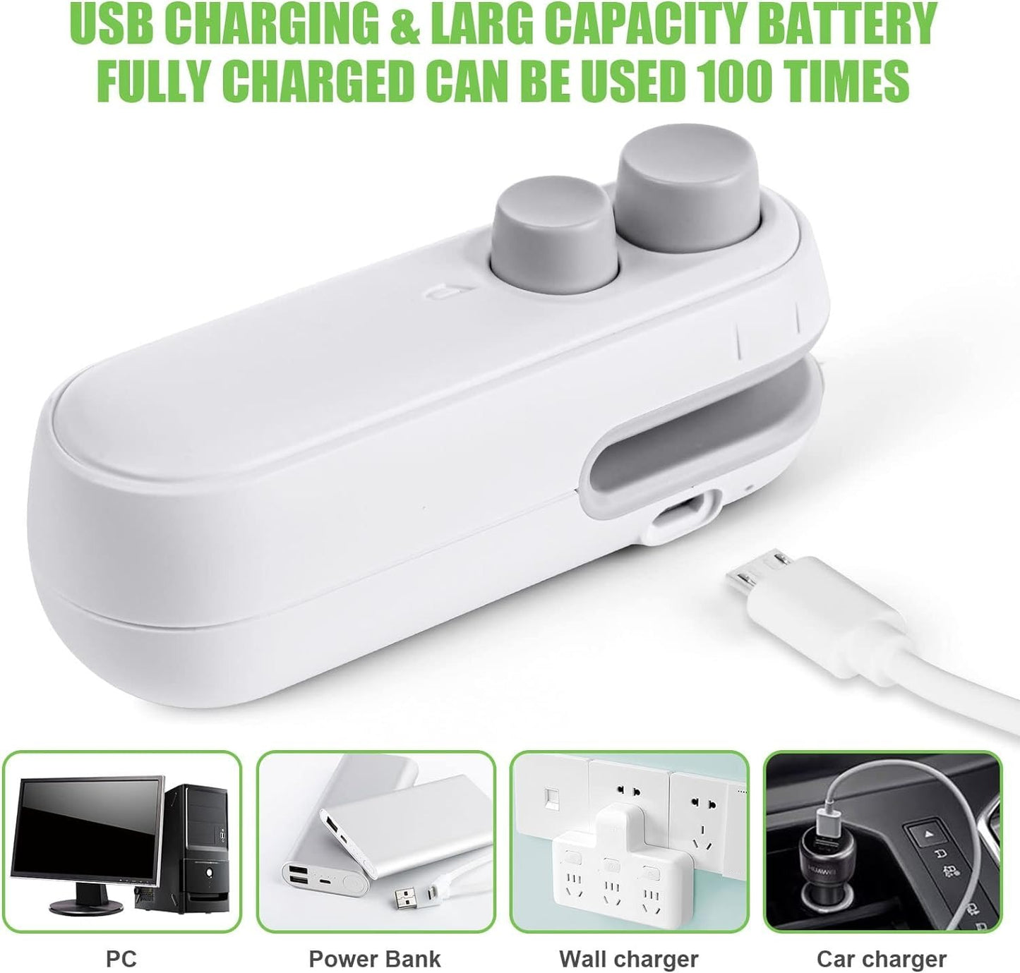 1 Pc Mini Heat Sealing Machine 2-In-1 Cutter & Sealer With USB Cable – Compact USB Rechargeable Food Bag Sealer For Snacks And Storage