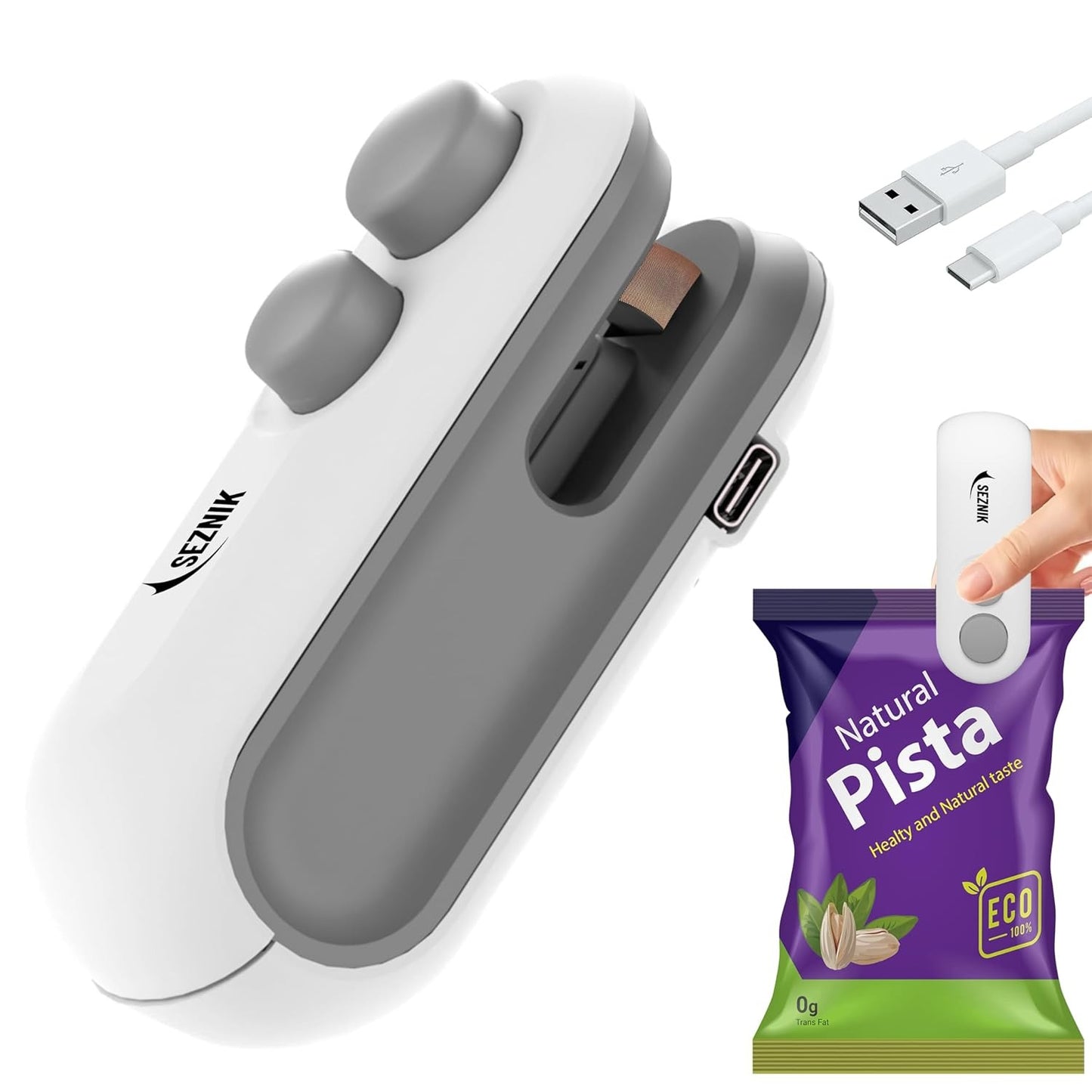 1 Pc Mini Heat Sealing Machine 2-In-1 Cutter & Sealer With USB Cable – Compact USB Rechargeable Food Bag Sealer For Snacks And Storage