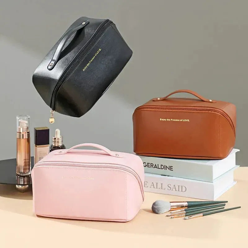 Large Capacity Travel Cosmetic Bag leather material durable